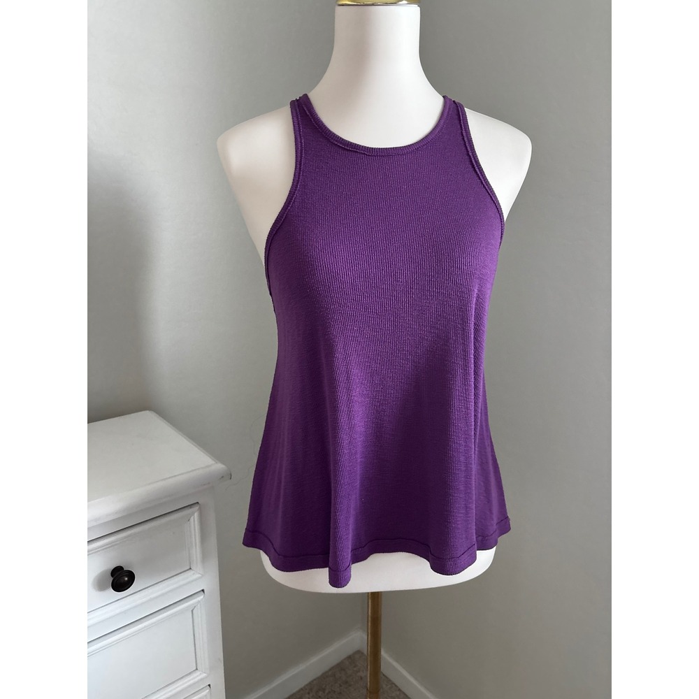 Free People We The Free Purple Ribbed High Neck Racerback Tank Top Made in USA